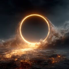 Abstract Golden Glowing Ring Energy Portal energy glowing ring golden portal fantasy sci-fi cosmic