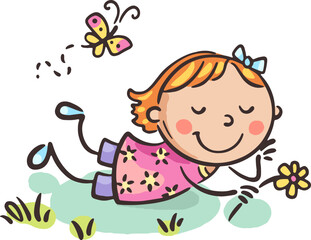 Girl laying on blooming lawn