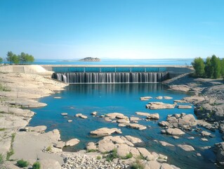 Scenic dam and lake vista