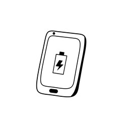 Running out Battery Charging Icon on Smartphone - Minimal Line Art Vector. Perfect for mobile interface design, user interface elements, infographics, and technology-themed illustrations
