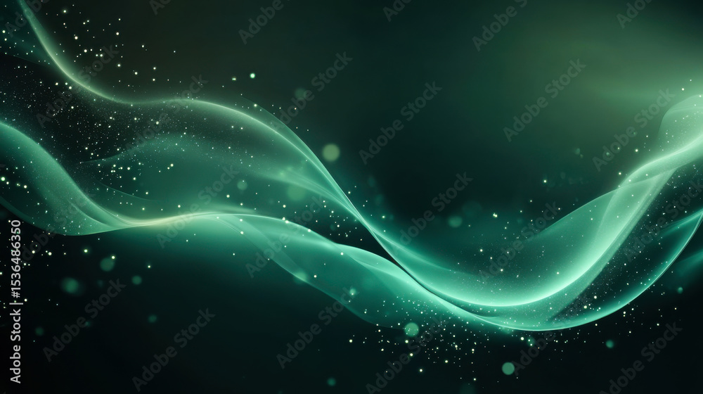 Poster colorful abstract waves with luminous dots create a dynamic visual experience in a dark background s