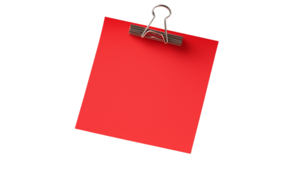 Red Note Paper with Binder Clip on white and transparent Background Ideal for Mockups and Branding
