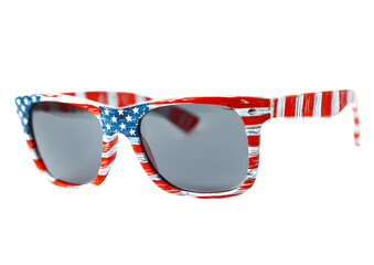 Creative illustration of American flag sunglasses with a transparent background in PNG format, perfect for patriotic themes and summer designs.