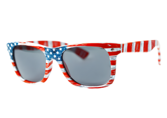 Creative illustration of American flag sunglasses with a transparent background in PNG format, perfect for patriotic themes and summer designs.