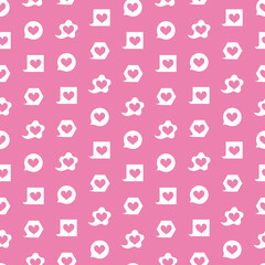 Pink background white speech bubble heart seamless pattern

