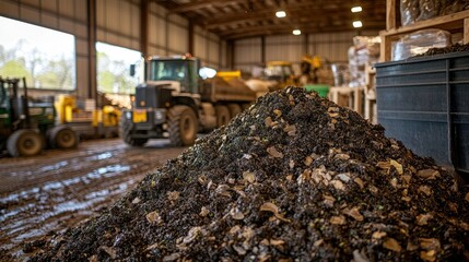 Compost pile in a large indoor facility