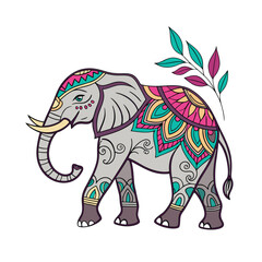 Intricate Indian Elephant Illustration with Mandala Patterns - Vibrant Ethnic Design Art