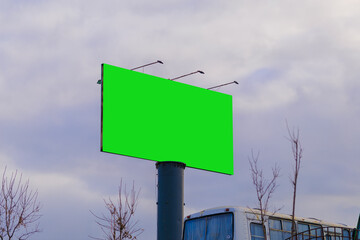 Advertising billboard along the road in the city. Background for design. 