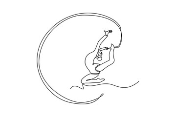 Continuous one line drawing flexible graceful athlete rhythmic gymnastic artist dancing with ribbon. Sport, beauty, grace, competition, art, youth. Single line draw design vector graphic illustration