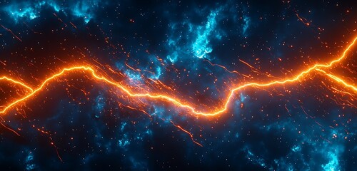 Fototapeta premium Electric streaks of aurora in tangerine and ocean blue neon with burst lines