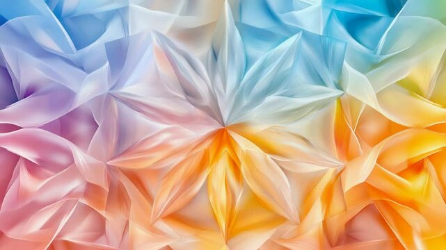 Vibrant abstract geometric pattern with multicolor origami flower shapes.