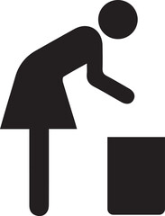 Woman Bending Down to Pick Up a Box Simple Icon Illustration