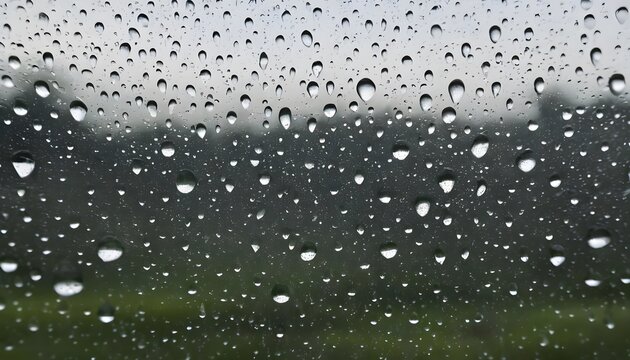 Abstract close-up of water droplets creating patterns on a window during a rainstorm