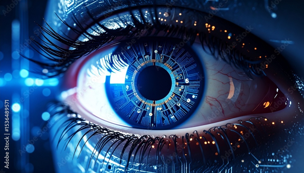 Poster generative ai image of cybernetic eye close-up