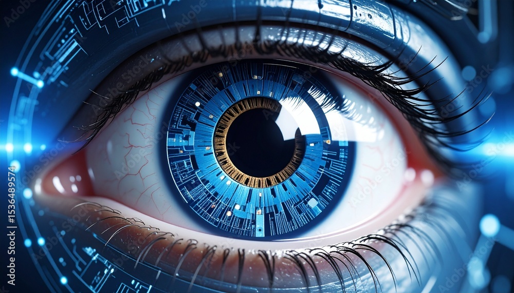 Poster generative ai image of cybernetic eye close-up