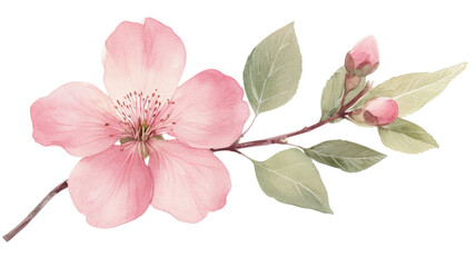 Title: Delicate Pink Watercolor Flower Illustration Isolated on White Background