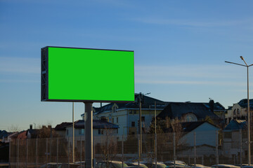 Advertising billboard along the road in the city. Background for design. 