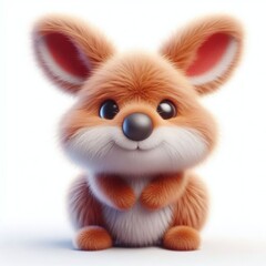3D realistic adorable fluffy funny Kangaroo expression on a white background