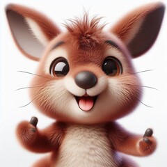3D realistic adorable fluffy funny Kangaroo expression on a white background