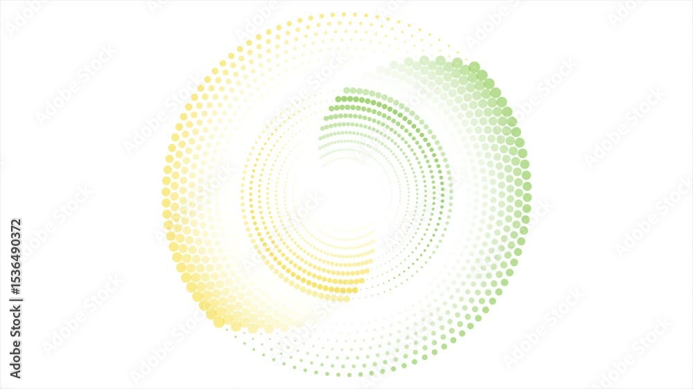 Poster Green and yellow circular spiral halftone dots abstract dynamic minimal background. Seamless looping geometric motion design. Video animation Ultra HD 4K 3840x2160