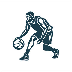 Basketball Player Dribbling Ball Low Stance Vector