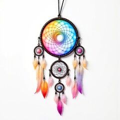 Colorful Dreamcatcher with Feathers and Circular Design for Decor