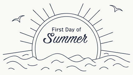 First Day of Summer Ocean Sunset Line Art Graphic waves