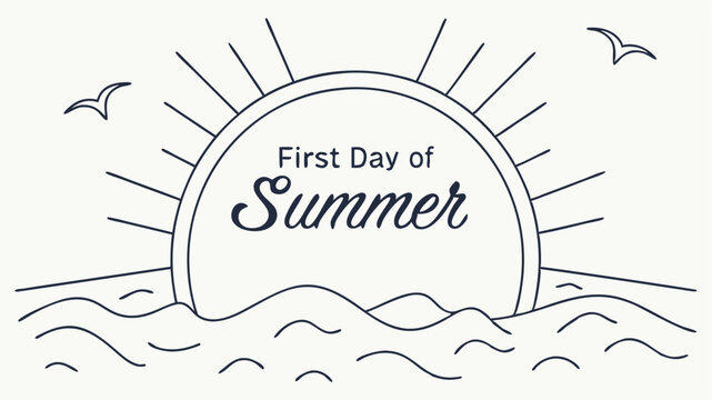 First Day of Summer Ocean Sunset Line Art Graphic waves