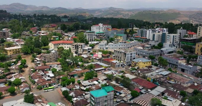Panorama Of Gondar City In Daytime In Ethiopia. - aerial shot