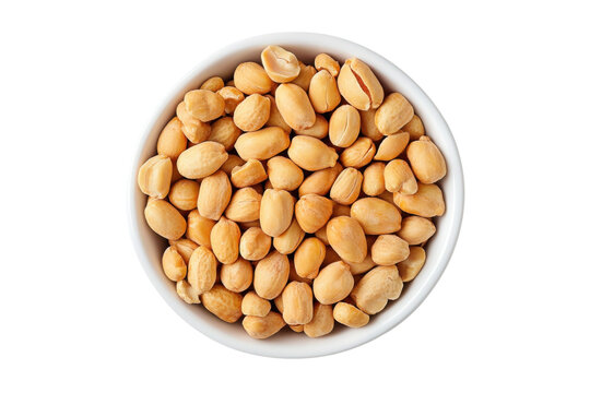 Crunchy roasted peanuts filling a white bowl ready for a tasty snack with studio lighting on black isolated on transparent background. Generative Ai. - Powered by Adobe