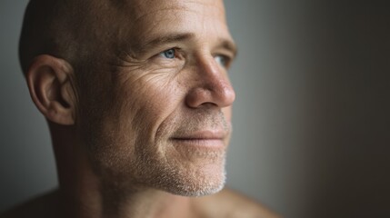 Obraz premium Caucasian man in his 50s, calm expression, soft shadows, clean backdrop