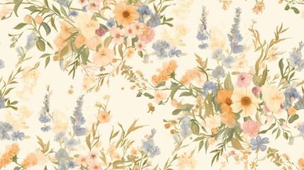 Soft Floral Pattern with Delicate Blossoms and Leafy Accents