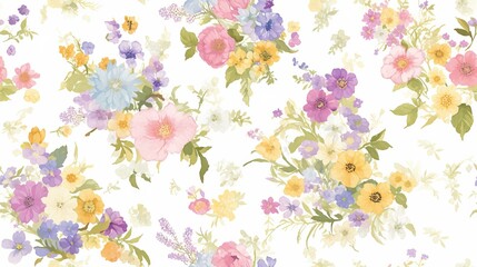 Soft and Colorful Floral Pattern with Watercolor Effect for Art