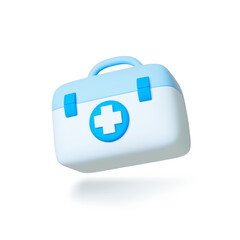 Medicine chest 3d icon. Isolated first aid box with cross. Emergency, ambulance doctors kit. Home or transport medical element, realistic vector element