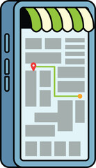 Delivery route on mobile map screen illustration