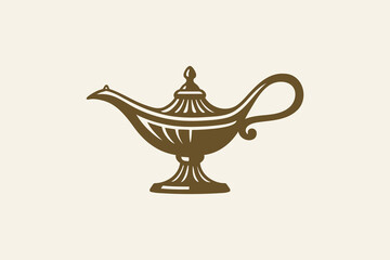 Magic genie lamp profile, vintage engraving style vector illustration

