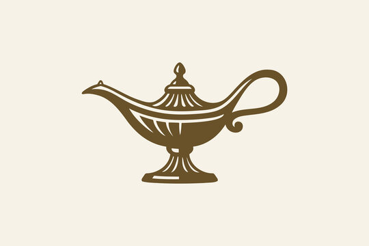 Magic genie lamp profile, vintage engraving style vector illustration

