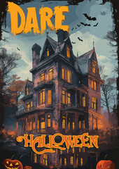 a shirt design of haunted house