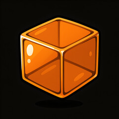 A vibrant, translucent orange glass cube with rounded edges floats against a deep black background.