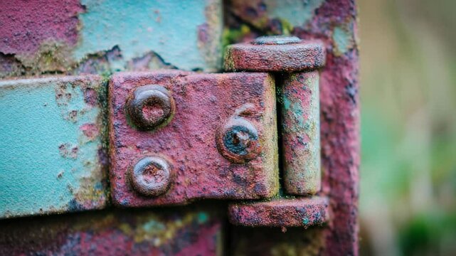 Close-up of a rusty metal hinge