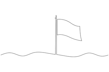 National flag on pole continuous one line drawing minimalist style isolate outline illustration
