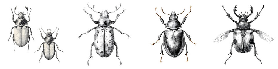 Detailed sketches of various species of beetles
