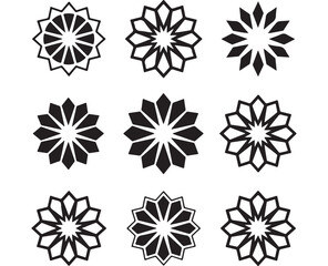 Minimalist Islamic Star Pattern Set &ndash; Black Geometric Silhouettes on White Background