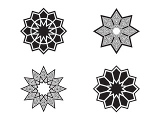 Minimalist Islamic Star Pattern Set &ndash; Black Geometric Silhouettes on White Background