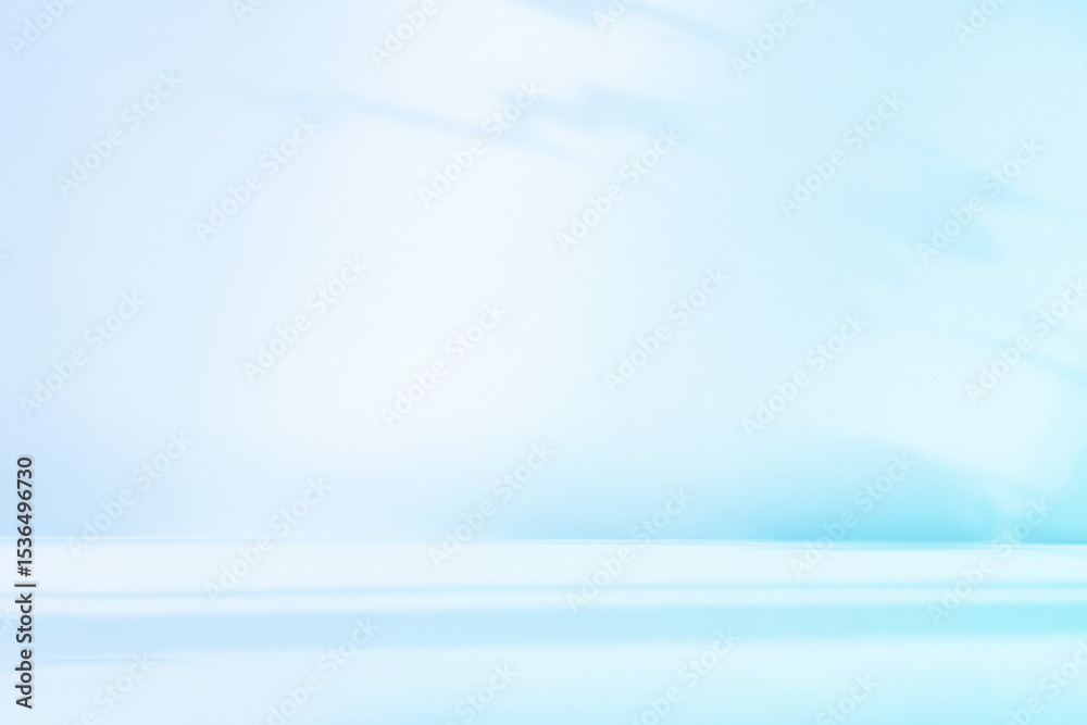 Poster Abstract blue color gradient studio background for product presentation. Empty room with shadows of flowers and plant leaves. 3d room with copy space. Summer concept. Blurred backdrop