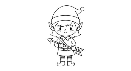 Christmas elf coloring page for kids, cute christmas elf outline drawing for printable activity on transparent background