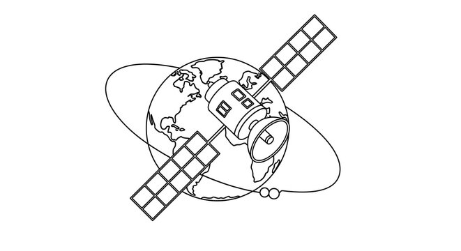 black and white satellite orbiting earth clip art preview