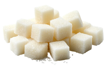 An enticing stack of pure white sugar cubes hints at sweet indulgence isolated against a stark black isolated on transparent background. Generative Ai.