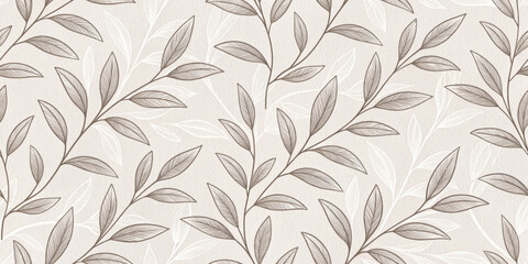 Pattern of mocha mousse leaves on a soft beige background  