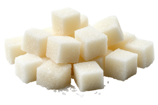 An enticing stack of pure white sugar cubes hints at sweet indulgence isolated against a stark black isolated on transparent background. Generative Ai.